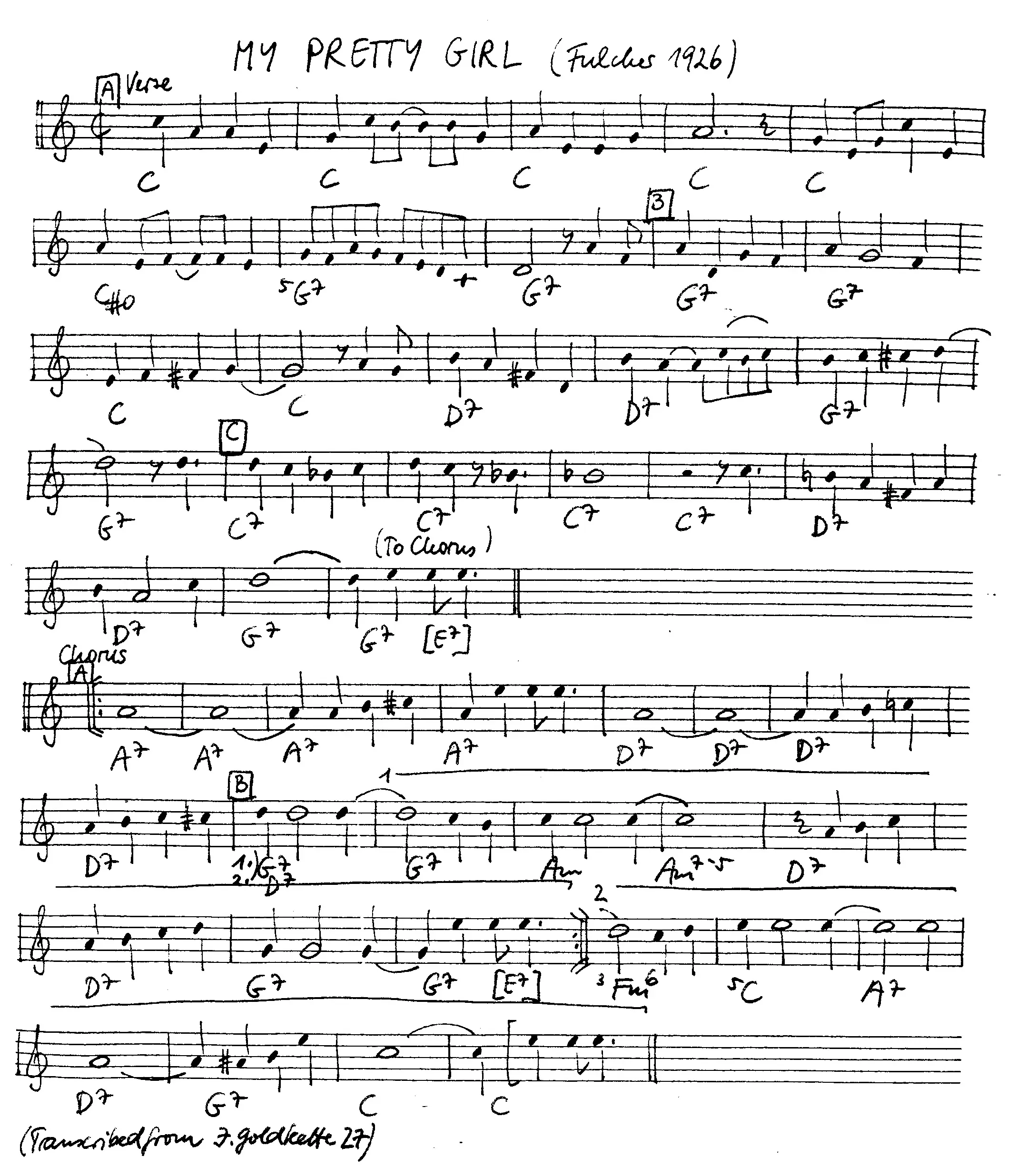 my pretty girl free jazz leadsheet - Courtesy of the Jungle Jazz Band